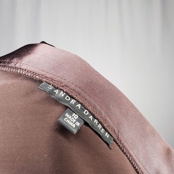 Sandra Darren Brown Velvet Empire Dress 10 Satin Trim V-Neck Romantic Old Money - Picture 3 of 11